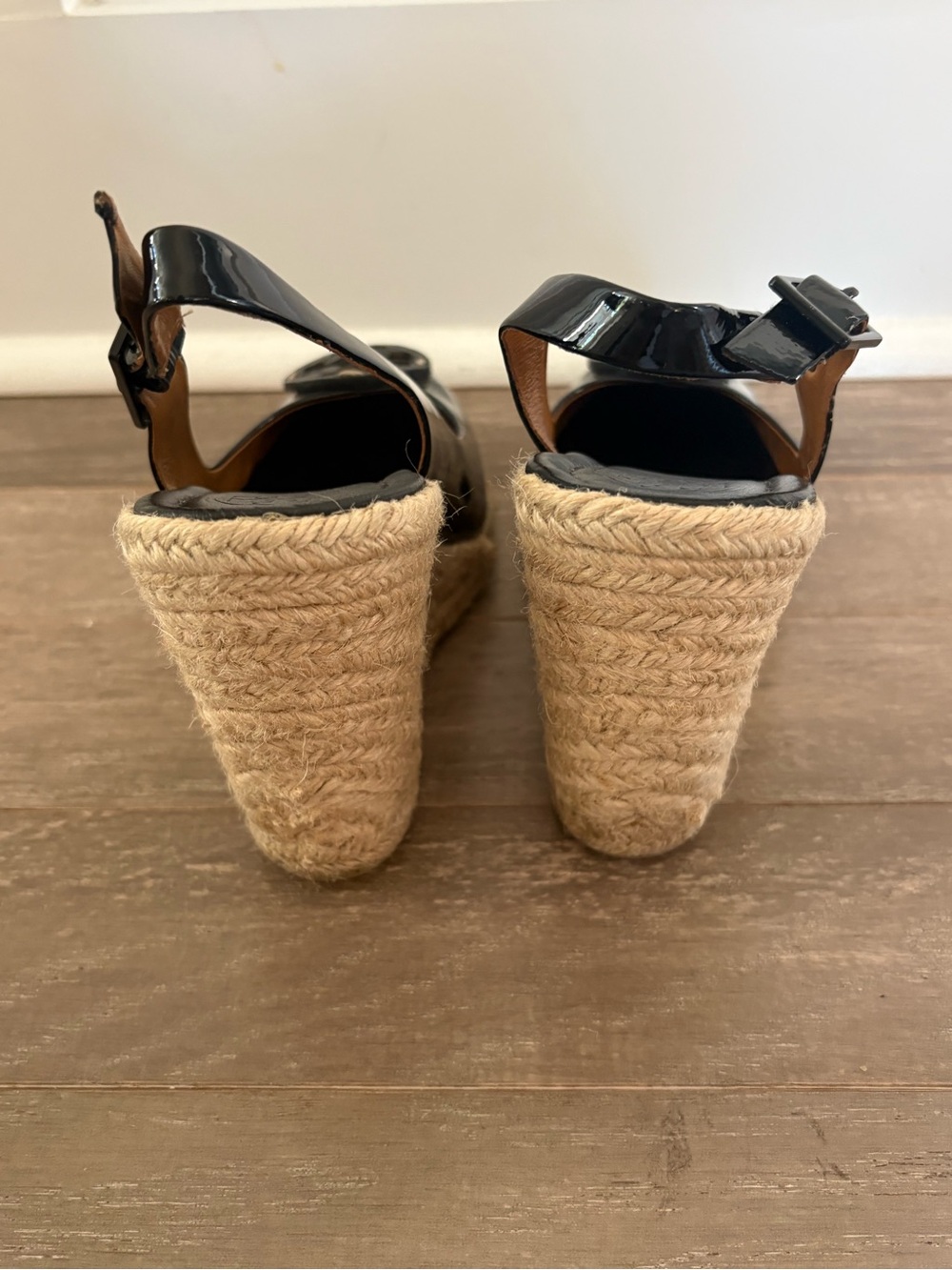 Tory Burch Black Patent Espadrille Wedge Slingbacks - Picture 3 of 8